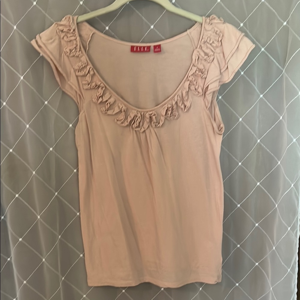 Elle Pink Ruffled Cap Sleeve Blouse